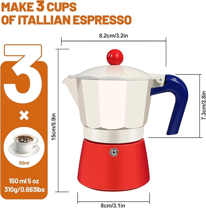 3 Cup Aluminum Espresso Stovetop Moka Pot Express Coffee Maker Percolator Italian Classic Mocha Coffee Machine for Italian and Cuban Cafe Brewing for Home & Camping 150ml 5oz - Image 2