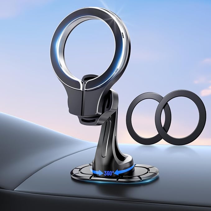 pop-tech for MagSafe Adhesive Car Mount, Strong Magnets Car Phone Holder Mount for Dashboard, 360° Rotation Magnetic Cell Phone Dash Holder Curved Fit for iPhone 16 Pro Max 15 14 13 12 Series by pop-tech