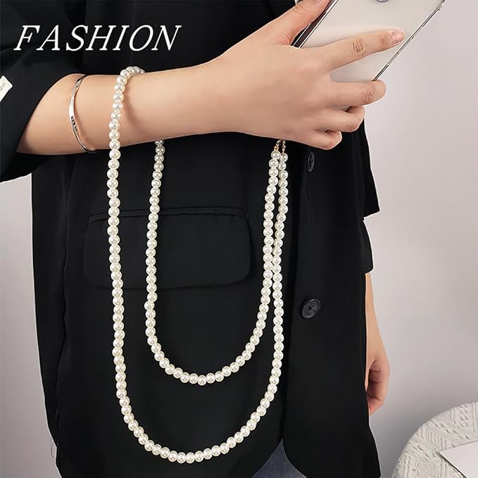 Phone Chain Crossbody Pearl Strap, Pearl Beaded Chain Shoulder Crossbody Lanyard with Phone Tether Patches Compatible with Most Phones Bag Purse - Image 6