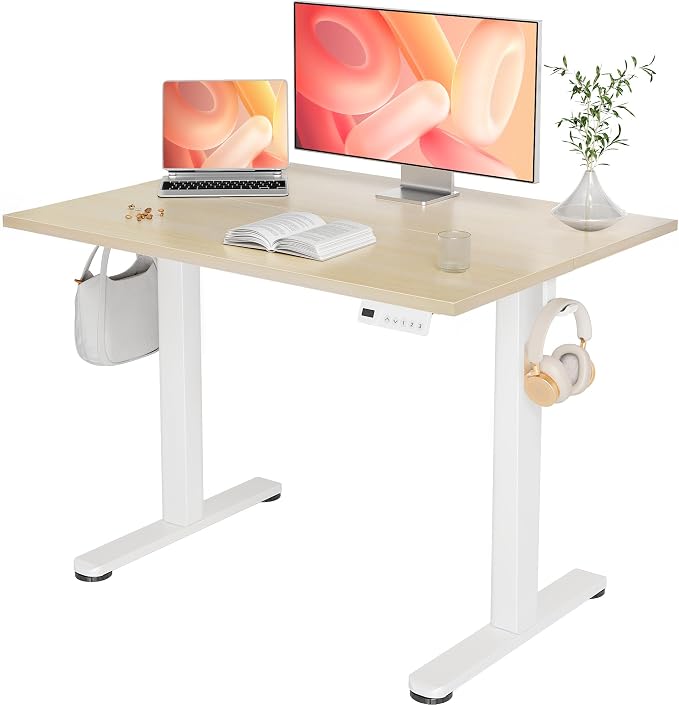 YDN 40 x 24 Inch Nature Electric Standing Desk | Adjustable Height, Sit Stand, Cable Management, Ergonomic, Home Office by YDN