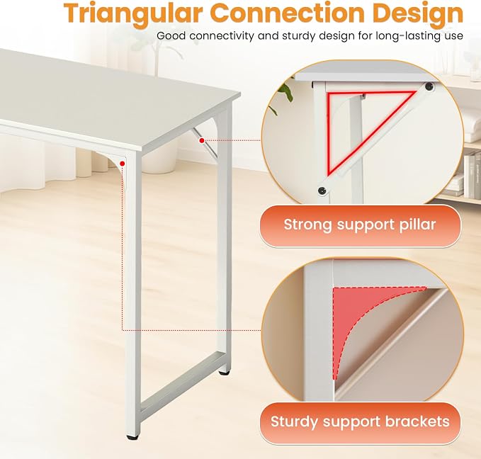 PayLessHere | 39 Inch Computer Desk | White | Office Desk with Metal Frame, Adjustable Feet | Water-Resistant, Scratchproof Surface | Sturdy Writing Table for Home Office or Study | Pack of 1 - Image 4