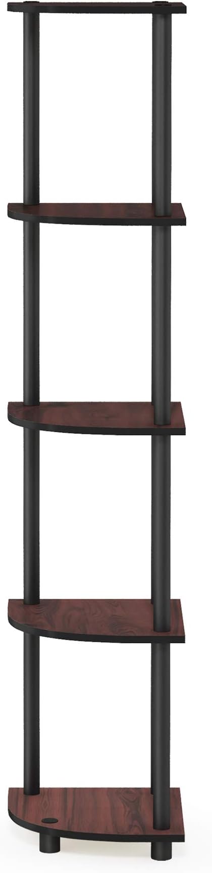 Furinno TURN-N-TUBE Corner Shelf, 5-Tier Corner Bookshelf, Open Storage Shelves, for Organization and Storage, Living Room, Home Office, Garage, Bedroom, Dark Cherry - Image 9