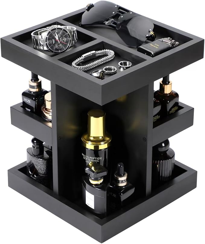 EXIN DECHEN Cologne Organizer for Men,Birthday Gifts for Men,Wooden Black | Easy Installation,360° Rotating,Boyfriend Husband Dad Gift Ideas,Mens Accessories for Desk,Bathroom Countertop,Vanity,Dresser by EXINDECHEN