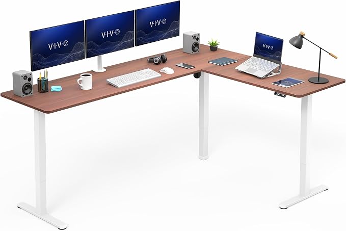 VIVO Dark Walnut 84 x 63 in Corner Standing Desk, DESK-E3CTWD-84 | Electric, Large Reversible L-Shaped Table, Sit Stand Height Adjustable, Memory Controller, Office Furniture Sets, Black Frame by Unknown