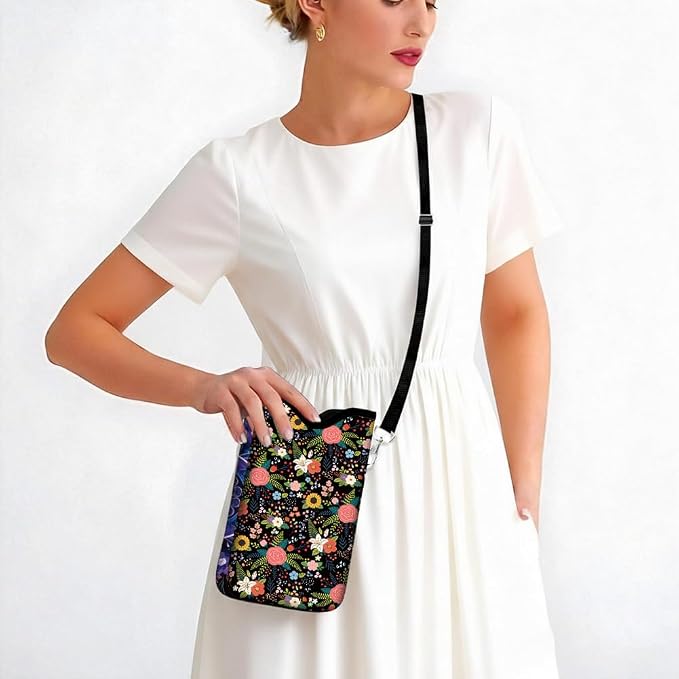 Floral Neoprene Phone Sleeve Pouch with Adjustable Strap Neck Lanyard Fits Most Smartphones, Phone Sleeve Cute Waterproof Crossbody Carrying Cellphone Case Bag for Women 7.1 x 3.9 Inch - Image 6