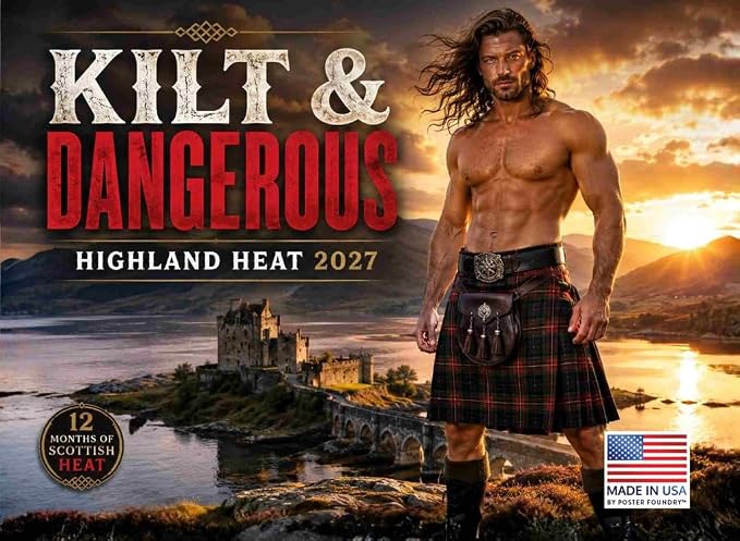 Hot Scottish Men In Kilts Calendar 2027 Monthly Wall Calender 12 Month | American Made In The USA by PosterFoundry