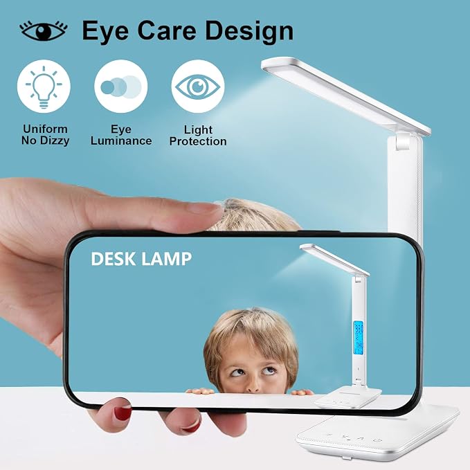LAOPAO Desk Lamp with Wireless Charger: USB Charging Port, Table Lamp with Clock, Desk Lamps for Home Office College Dorm Room Essentials - Image 8