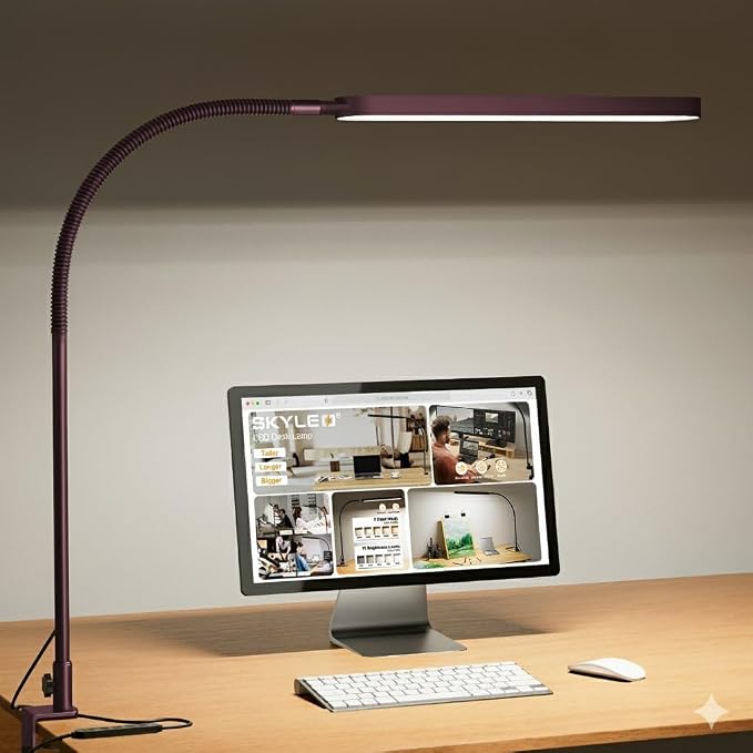 SKYLEO LED Desk Lamp - Desk Light for Home Office - Flexible Gooseneck - 5 Color Modes X 11 Brightness Levels - 1300LM - Timmer & Memory Function - 12W Clip on Light - Red by SKYLEO