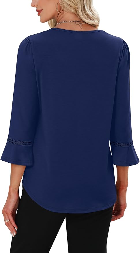 WIHOLL Womens Blouses Dressy Casual 3/4 Length Sleeve Tops Lace Trendy 2026 Spring Summer V Neck Shirts Vacation Outfits - Image 5