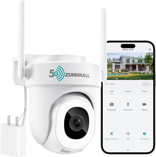 ZUMIMALL 2K 3MP Wired Camera for Home Security, 2.4G/5G WiFi Security Camera Outdoor, 24/7 Recording, AI Motion Detection, Cloud & SD Card Storage, 2-Way Audio, 360° PTZ Auto Tracking, Work with Alexa by ZUMIMALL