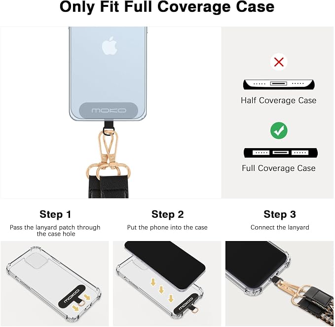 MoKo Universal Phone Lanyard, Braided Adjustable Cell Phone Crossbody Strap Detachable Women & Men Cellphone Lanyards Around The Neck with Patches for iPhone, Most Smartphones, Black & Gray - Image 4