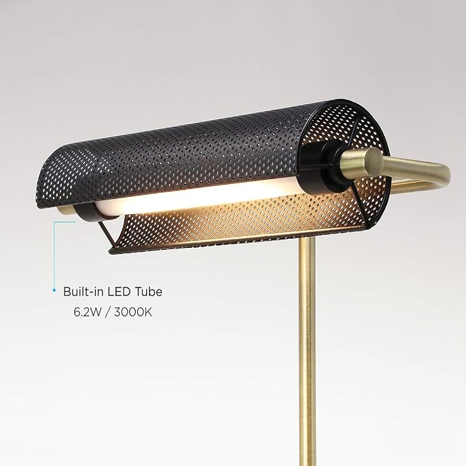 O’Bright LED Desk Lamp with USB Charging Port, Metal Lamp, Flexible Swivel Arms, Soft White LED Reading Light (3000K), Bedside Reading Lamp, Office Lamp, Table Lamp, ETL Listed (Piano Lamp - Black) - Image 2