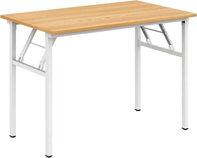 Need Office Computer Desk 39.3 Inch Sturdy Folding Laptop Table Teak | White Frame Writing Gaming Work Table/Foldable Home Office Desk/Sewing Table, No Assembly Required - Image 9