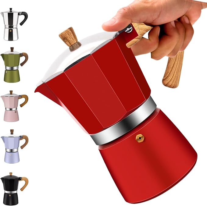 12 Cup Aluminum Moka Pot Classic Stovetop Espresso Coffee Maker 600ml 20oz Coffeemaker Percolator Mocha Pot Greca Coffee Maker Cafe Makers for Italian and Cuban Café Brewing Red by Vaolvpant