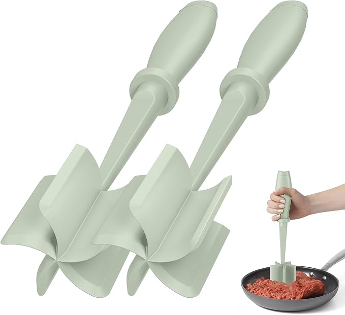 2Pack Meat Chopper Upgrade Hamburger Smasher, Masher for Ground Beef | Heat Resistant, Food-Grade Nylon, for Ground Turkey/Chicken and More, Non Stick Mix Grinder, Dishwasher Safe, Green by PGYARD