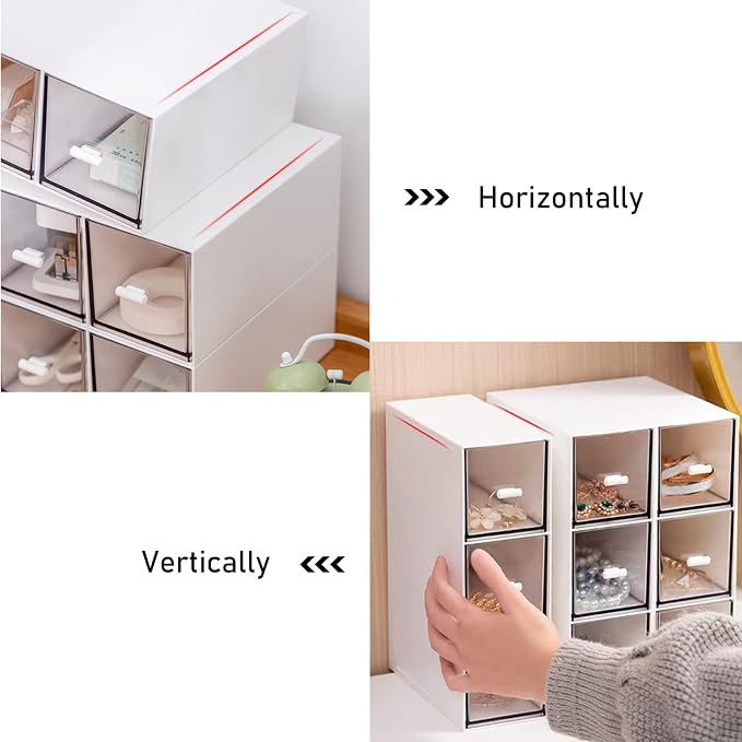 Desk Drawer Organizer, Stackable Storage Drawers, Plastic Compact Desk Storage Box Great for Office School Home Small Space - Large 3 Drawers (White) - Image 5