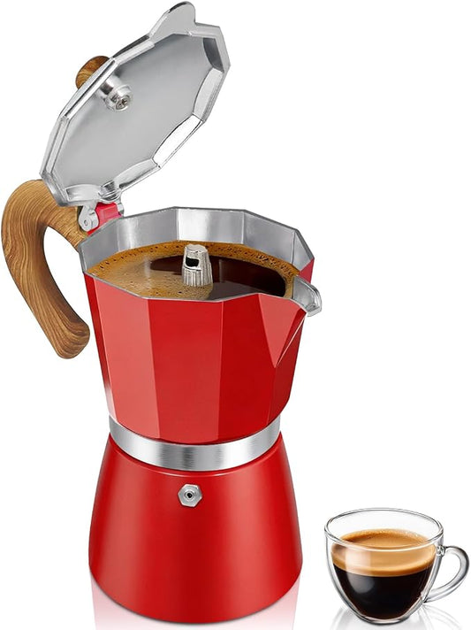 Coffee Maker Stovetop Espresso Maker 9 Cup Aluminum Moka Pot Percolator 15oz 450ml Easy Brewing for Electric Ceramic Stoves Home Camping Italian Cuban Café Classic Red by Unknown