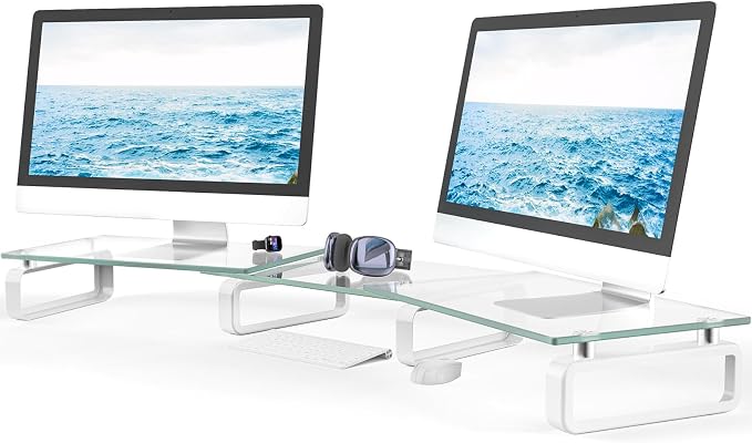 Hemudu Dual Monitor Stand, Computer Monitor Stand, Desktop Organizer, Monitor Stand Riser for PC, Computer, Laptop Clear HD02T-301 by HEMUDU