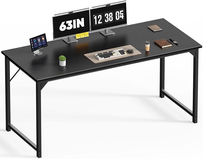 DUMOS 63 Inch Small Computer Desk, Gaming Desks for Home Office Bedroom | Modern Study Writing Work Table, Craft PC Desk Simple Workstation with Reinforcement Structure, Black by DumosLifestyle