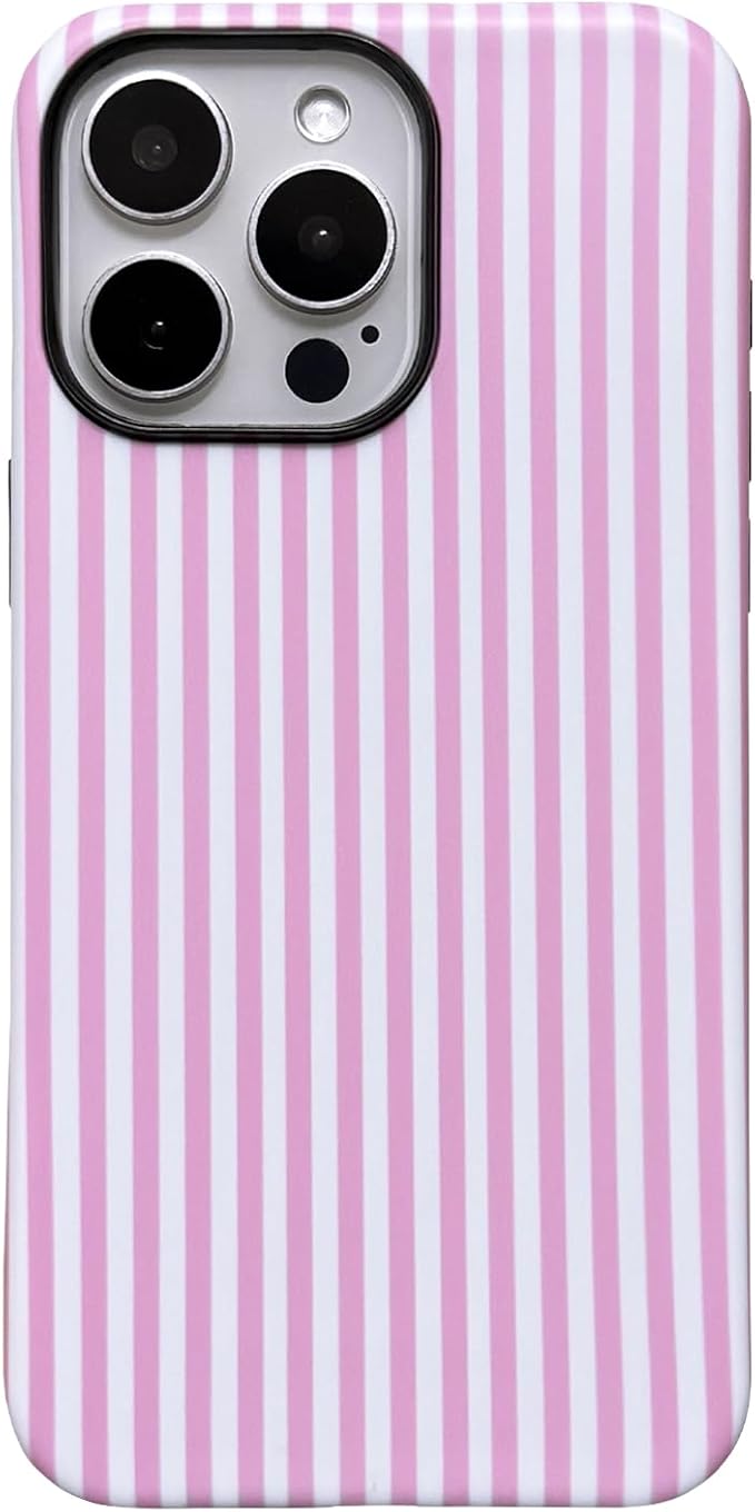 for iPhone 14 Pro Case Striped Cute Aesthetics Phone Case Trendy Protective Shockproof Cover for iPhone 14 Pro Pink White by Unknown