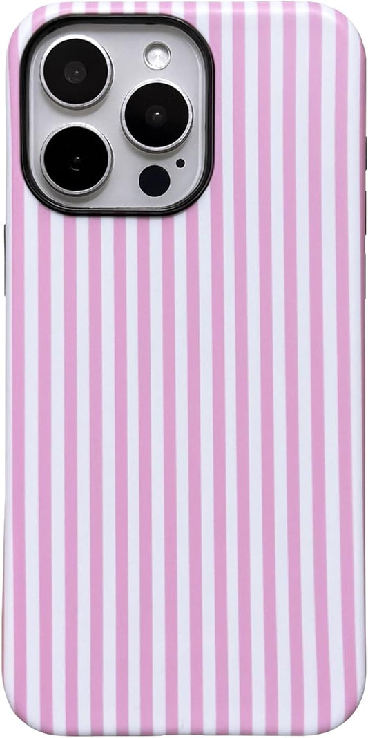 for iPhone 14 Pro Case Striped Cute Aesthetics Phone Case Trendy Protective Shockproof Cover for iPhone 14 Pro Pink White by Unknown
