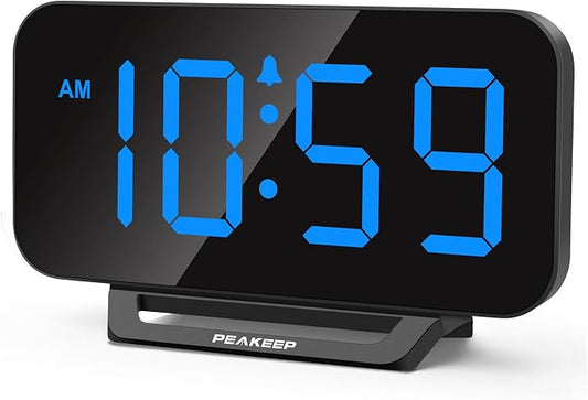 Peakeep Small Digital Alarm Clock for Bedrooms, Loud for Heavy Sleepers | Dimmable Plug in Electric Large Numbers Clock Battery Backup, Slim Clock for Table Office Modern Living Room (BB) by PEAKEEP