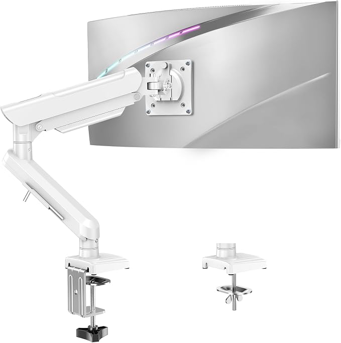Single Monitor Mount for 32 27 24 22 inch Screen, Monitor Arm Holds 4.4-22 lbs, Monitor Desk Mount, Gaming & Home Office Use, VESA 75x75mm & 100x100mm, Freelift Pro White by MOUNTUP