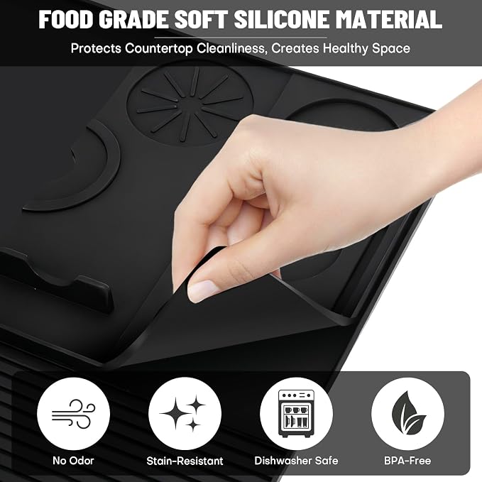 Silicone Coffee Mat Compatible with Ninja Luxe Espresso Coffee Machine ES601/ES701 & Most Home Espresso Machines - 23"x15" Anti-Slip Heat-Resistant - Maker Bar | Tamping Mat (2-in-1) - Image 4
