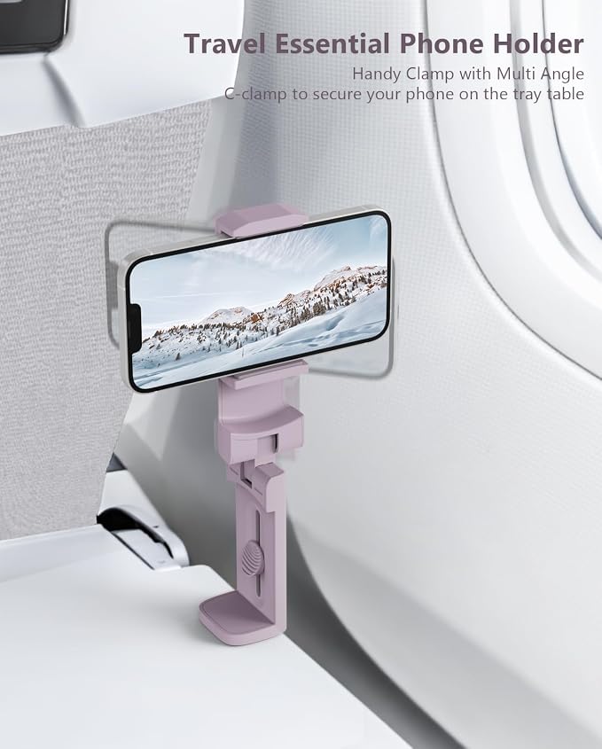 MiiKARE Travel Essentials Airplane Phone Holder, Universal Handsfree Phone Mount for Flying with 360 Degree Rotation, Travel Must Haves Phone Stand for Desk, Tray Table, Purple&Blue - Image 2
