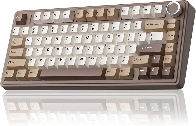 AULA F75 75% Wireless Mechanical Keyboard, Hot Swappable Creamy Keyboard, Pre-lubed Linear Switches, 2.4GHz/Type-C/BT5.0, RGB Backlit Gaming Keyboards(White&Brown) by AULA
