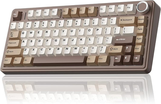 AULA F75 75% Wireless Mechanical Keyboard, Hot Swappable Creamy Keyboard, Pre-lubed Linear Switches, 2.4GHz/Type-C/BT5.0, RGB Backlit Gaming Keyboards(White&Brown) by AULA
