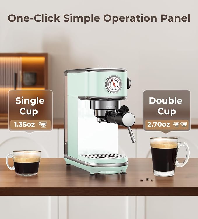 atatix 20 Bar Espresso Machine with Milk Frother, Compact Espresso Maker | Stainless Steel Coffee Machine with Precise Temp Control & 44oz Removable Water Tank for Latte, Cappuccino, Light Green - Image 3