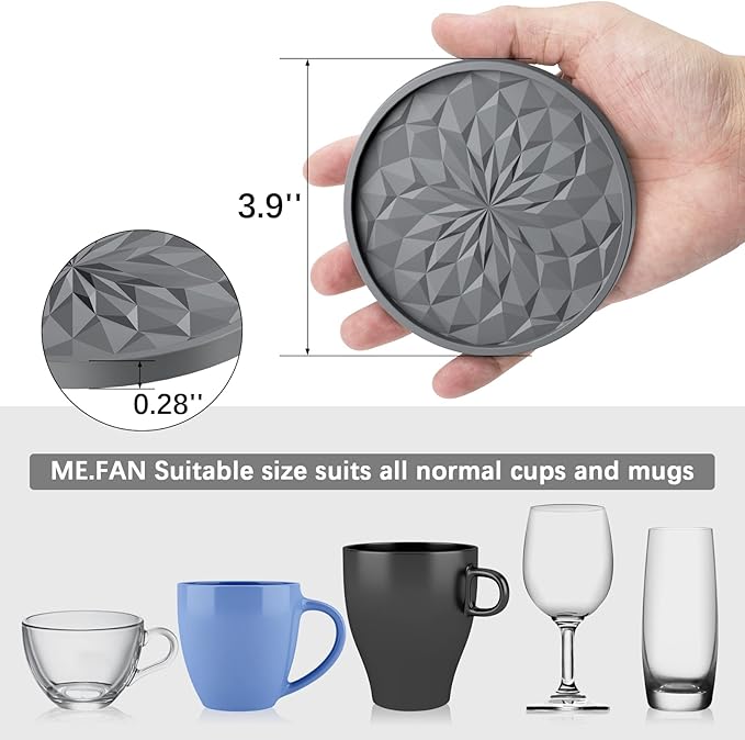 ME.FAN Silicone Coasters with Holder,[6 Pack] Drinking Coasters - Cup Mat for Hot or Cold Drinks, Thickened, Non-Slip, Non-stick,Deep Tray Dusty Rose - Image 3