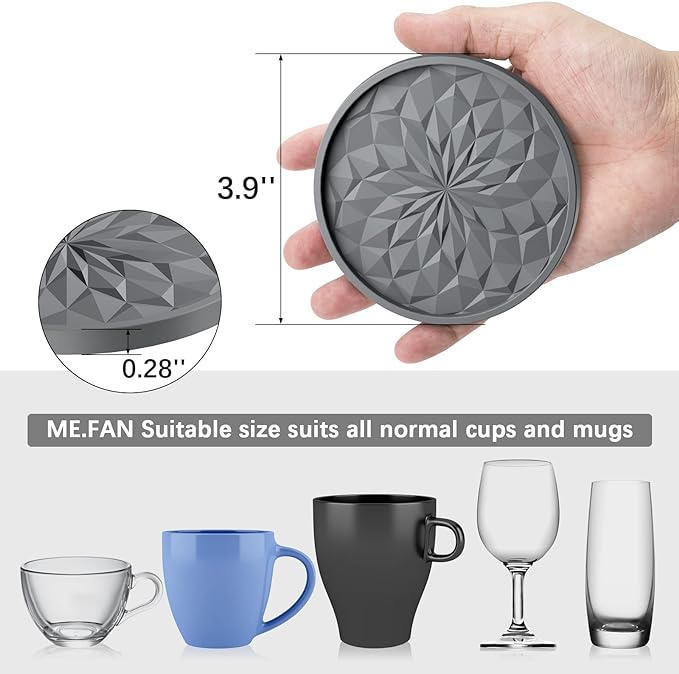 ME.FAN Silicone Coasters with Holder,[6 Pack] Drinking Coasters - Cup Mat for Hot or Cold Drinks, Thickened, Non-Slip, Non-stick,Deep Tray Pale Mauve - Image 3