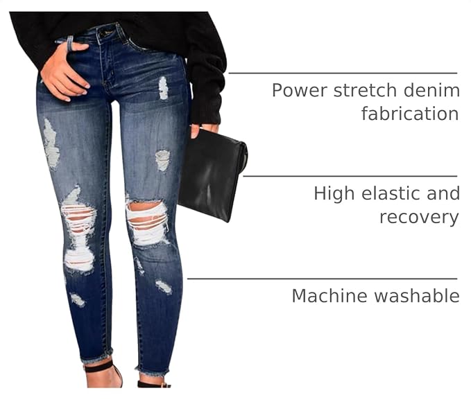 KUNMI Women's Skinny Ripped Trendy Jeans Distressed Stretchy Denim Pants - Image 4
