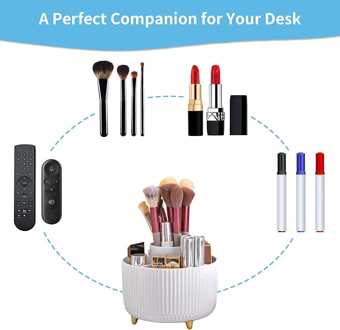 Marbrasse Desk Organizer, 360-Degree Rotating Pen Holder, Desk Organizers and Accessories with 5 Compartments Pencil Holder, Art Supply Storage Box Caddy for Office, Home（White） - Image 6