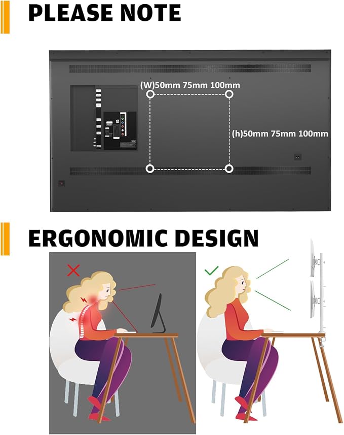 Hemudu Dual Monitor Articulating Desk Mount Arm Stand - Vertical Stack Screen Supports Two 13 to 34 Inch Computer Monitors with C Clamp White - Image 8