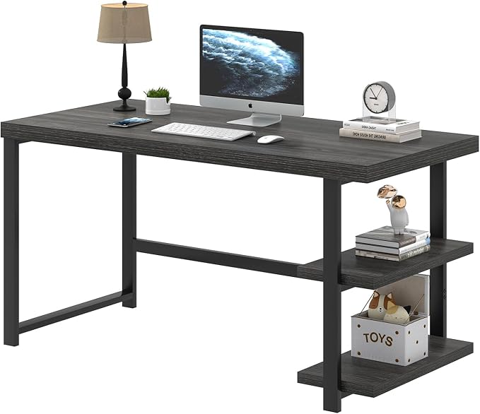 FOLUBAN 47 Inch Computer Desk with Storage Shelves, Modern Home Office Desk, Small Study Writing Desk Gaming Table Workstation for Bedroom Living Room, Industrial Dark Gray - Image 8