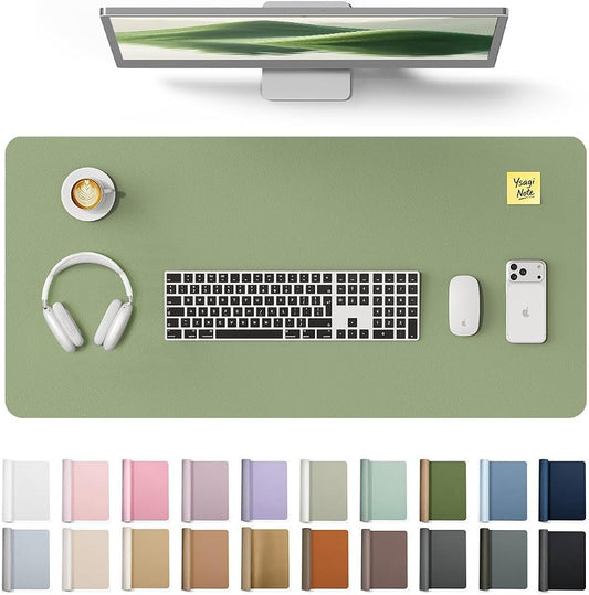 YSAGi Leather Desk Protector, Office Mat, Large Mouse Mat, Non-Slip PU Leather Blotter, Laptop Desk, Waterproof Writing Pad for Office and Home (Bamboo Green, 35.4" x 17") by YSAGi