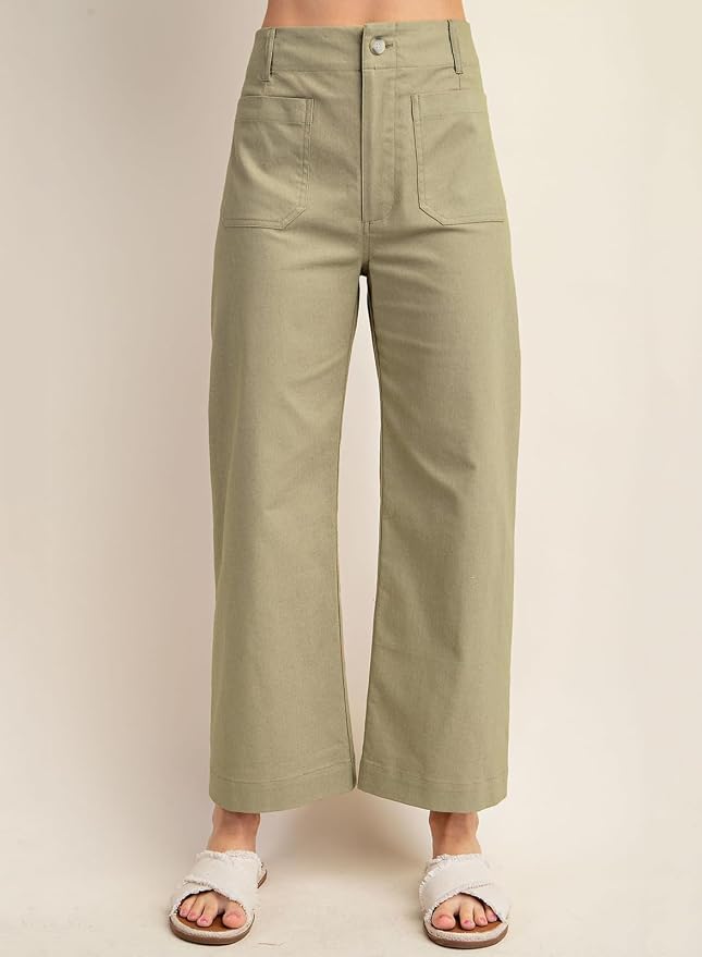 miduo Womens High Waisted Cropped Wide Leg Stretchy Straight Pants Trousers with Pockets - Image 2