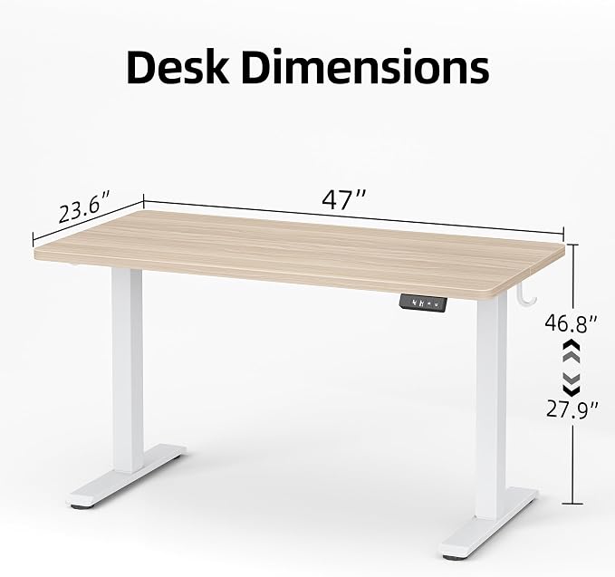 TIQLAB Electric Standing Desk, 47 * 24 Inches Adjustable Height Stand up Desk,Sit Stand Home Office Table with Splice Board, Light Walnut - Image 3