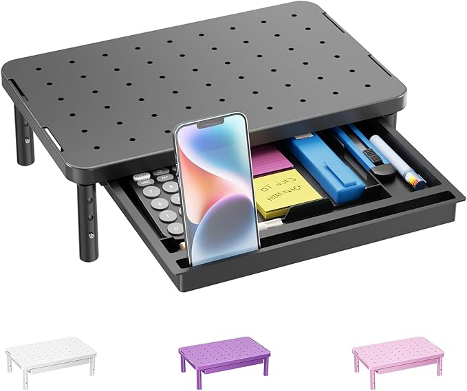 WALI Computer Monitor Stand with Storage, Desk Monitor Riser 3 Height Adjustable, Laptop Riser with Airflow Vents, Desk Organizer for Computer, Laptop, Printer (PTT002-B), 1 Pack, Black by WALI