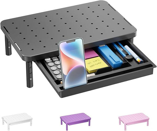 WALI Computer Monitor Stand with Storage, Desk Monitor Riser 3 Height Adjustable, Laptop Riser with Airflow Vents, Desk Organizer for Computer, Laptop, Printer (PTT002-B), 1 Pack, Black by WALI