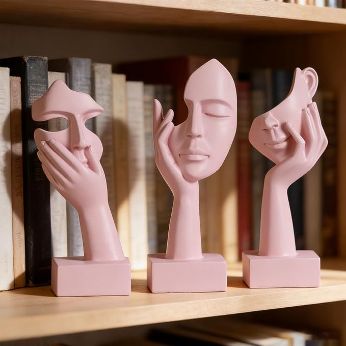 3 Pcs Thinker Small Statue Set - Pink Art Abstract Home Accent Figurines for Decor Woman Apartment Bookshelf Floating Shelf Coffee Table Office Desk Bathroom Counter Decor (3 Pcs Pink, 6") - Image 9