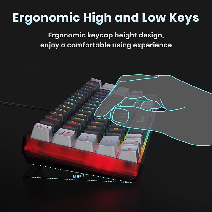 GEODMAER 65% Gaming Keyboard, LED Backlit Mini Wired Gaming Keyboard, Ultra-Compact Anti-Ghosting No-Conflict 68 Keys Gaming Wired Keyboard for PC Laptop Gamer - Image 6
