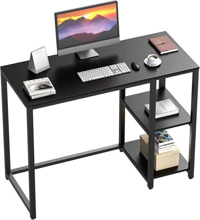 SINPAID Computer Desk 47 inches with 2-Tier Shelves Sturdy Home Office Desks with Large Storage Space Modern Gaming Desk Study Writing Laptop Table, Black by SINPAID