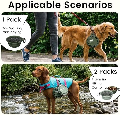 OHMO Large Collapsible Dog Bowls, Steel Rim, 27oz, 2pcs, Camo&Sage Green - Image 6