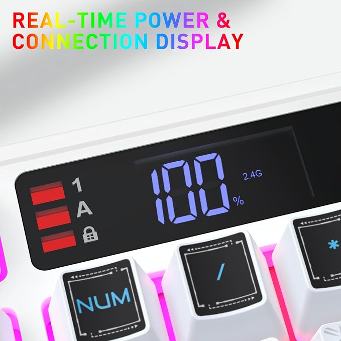 Redragon K526 PRO Wireless RGB Membrane Gaming Keyboard, LED Screen & Knob | See Battery, Mode & Time at a Glance, 0-Delay Tri-Mode, One-Touch Backlit & Media Adjust, 26-Key Anti-Ghost for Combo-Strike - Image 4