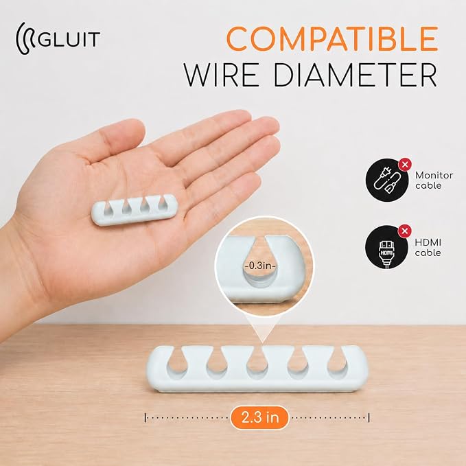 Cord Organizer for Desk, Nightstand Cable Holder, 20 Pack, Multislot, White | GLUIT Adhesive Charger Organizer, Cable Management for Desk Car Office Home College Dorm Room Cable Clips for Cords - Image 4