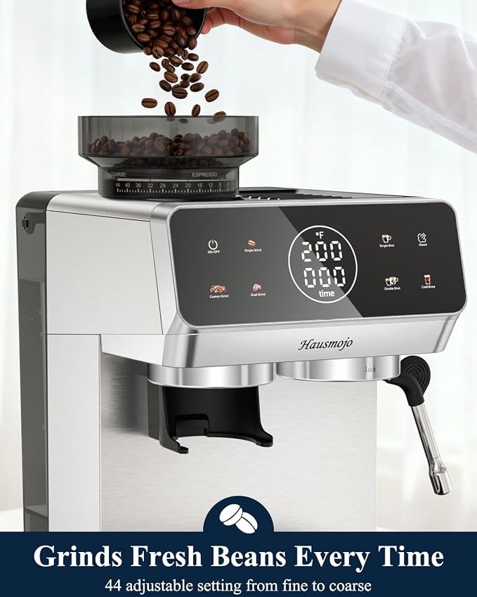 CM1620 Espresso Machine with Built-in Burr Grinder, 20 Bar Bean-to-Cup Espresso Maker with 44 Grind Settings & Steam Wand, Touchscreen Coffee Machine for Latte, Cappuccino - Image 7